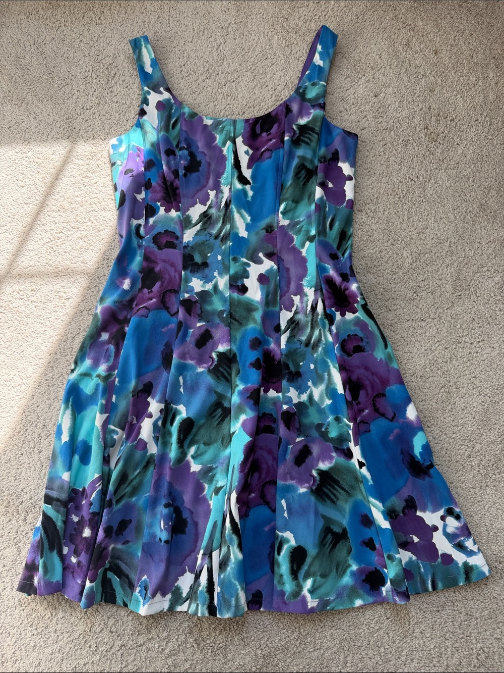 dressbarn Blue & Purple Floral Fit-and-Flare Midi Dress